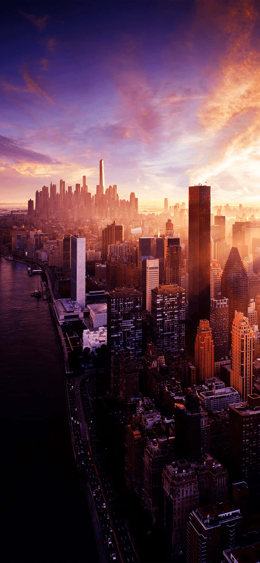 A City Skyline With A River Background