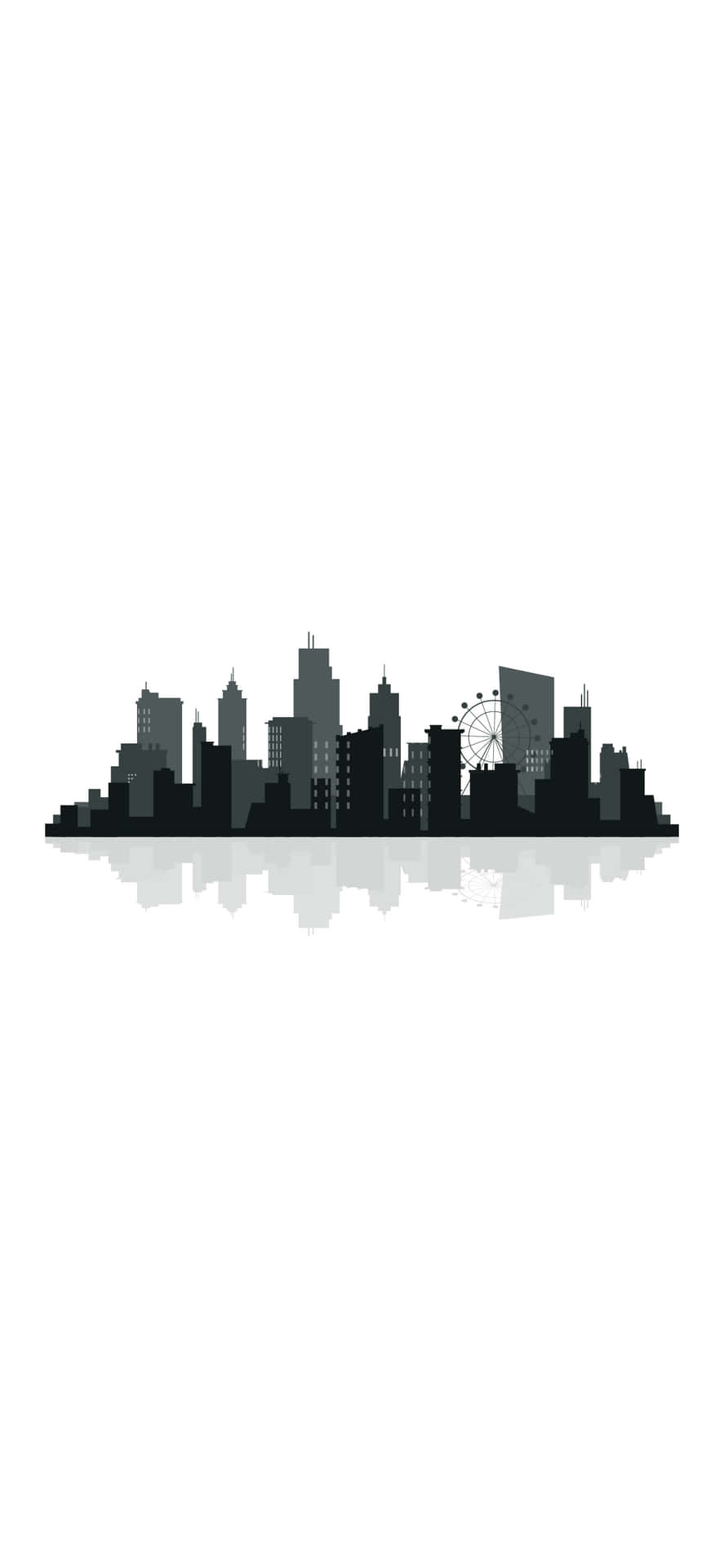 A City Skyline With Reflections On A White Background Background
