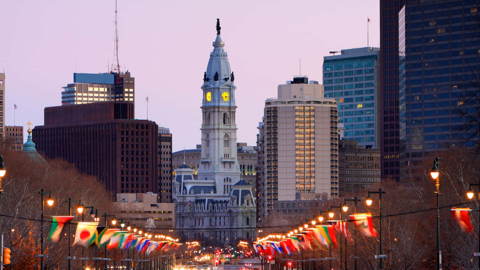 A City Street With A Clock Tower Background