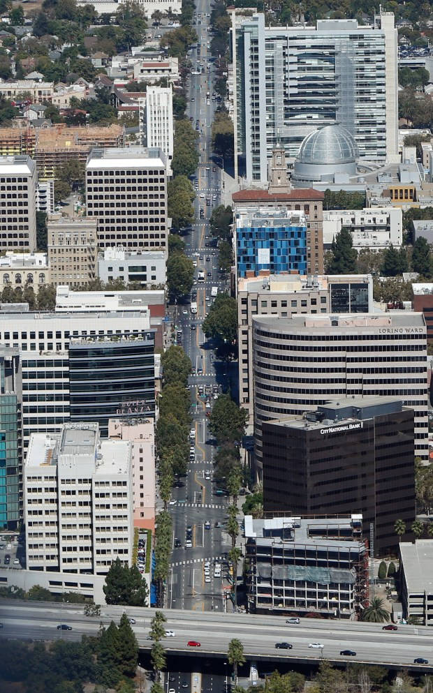 A City Street With Buildings Background