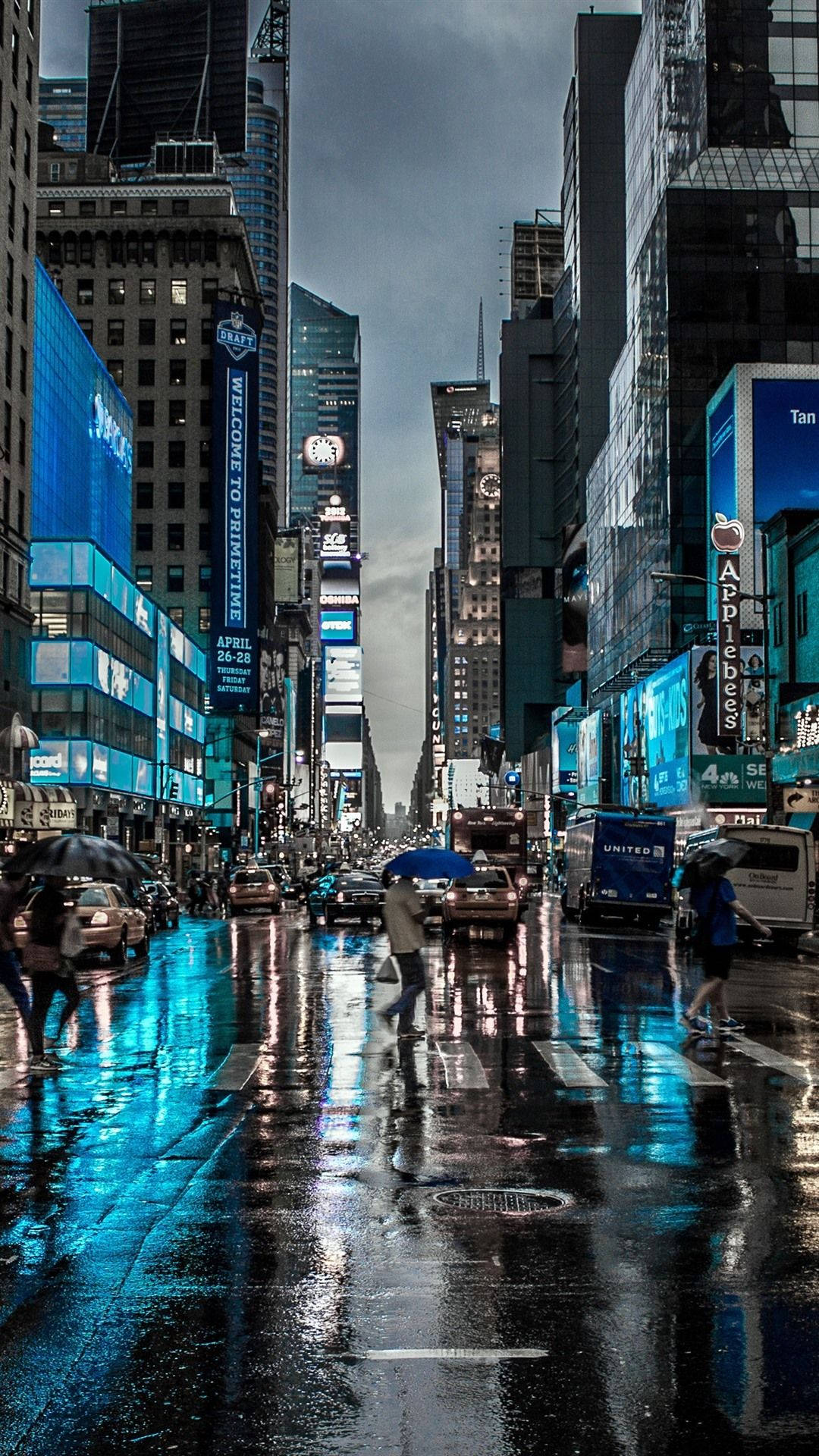 A City Street With People Walking Background