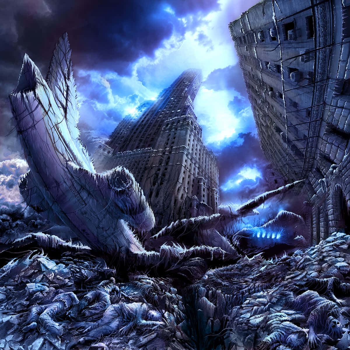 A City With A Large Amount Of Debris Background