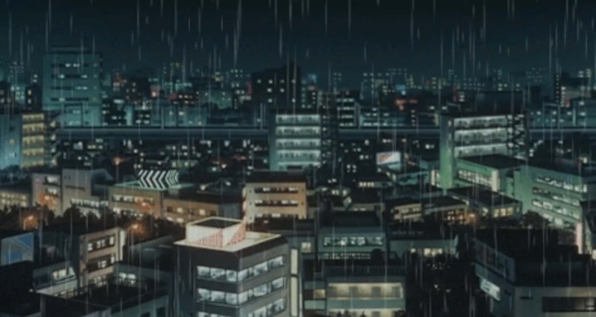 A City With Buildings And Rain In The Background Background
