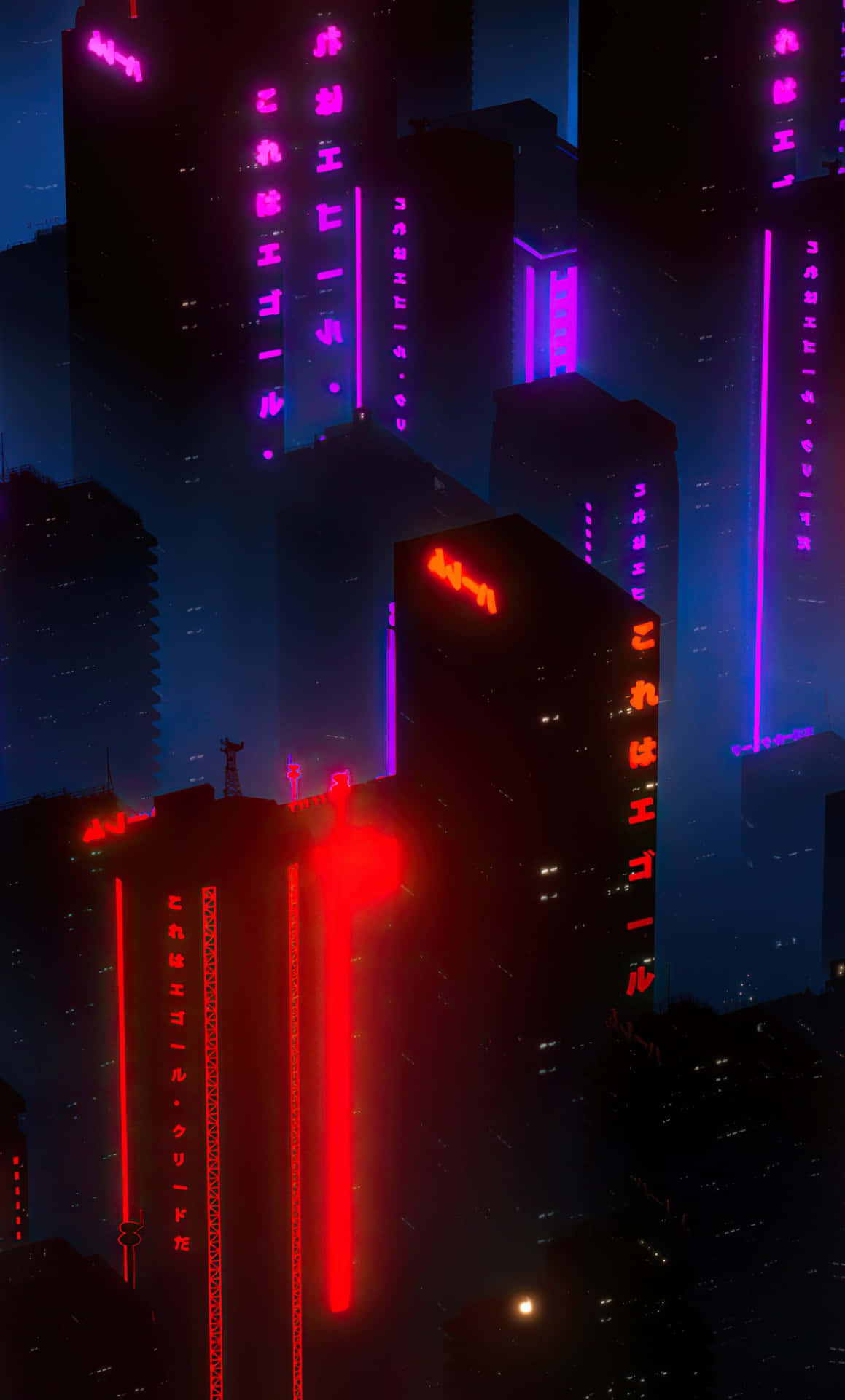 A City With Neon Lights And Buildings Background