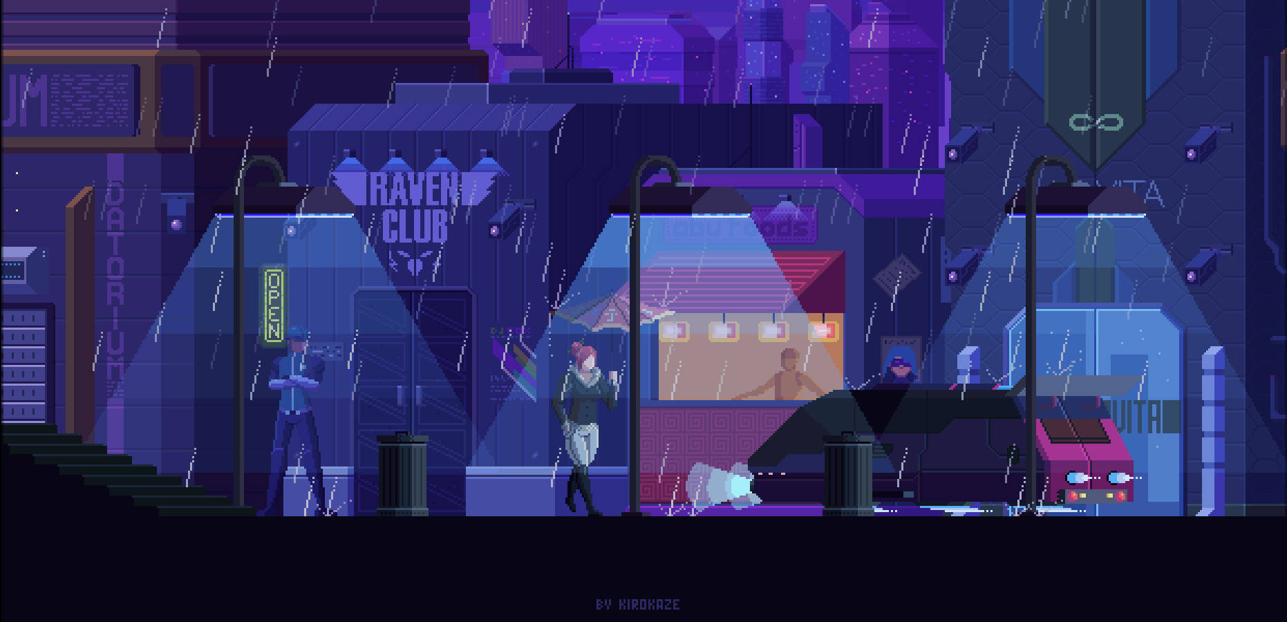 A City With People Walking In The Rain Background