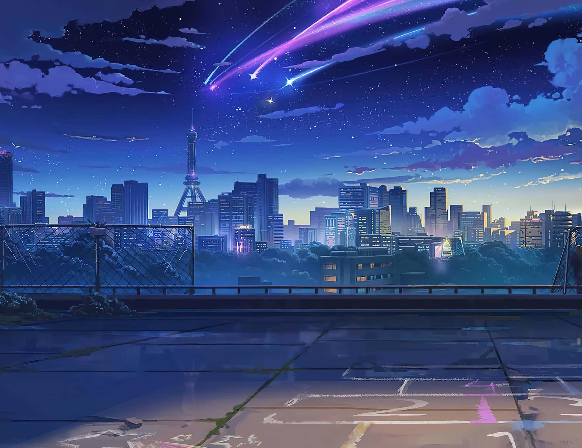 A Cityscape With A Rocket In The Sky Background