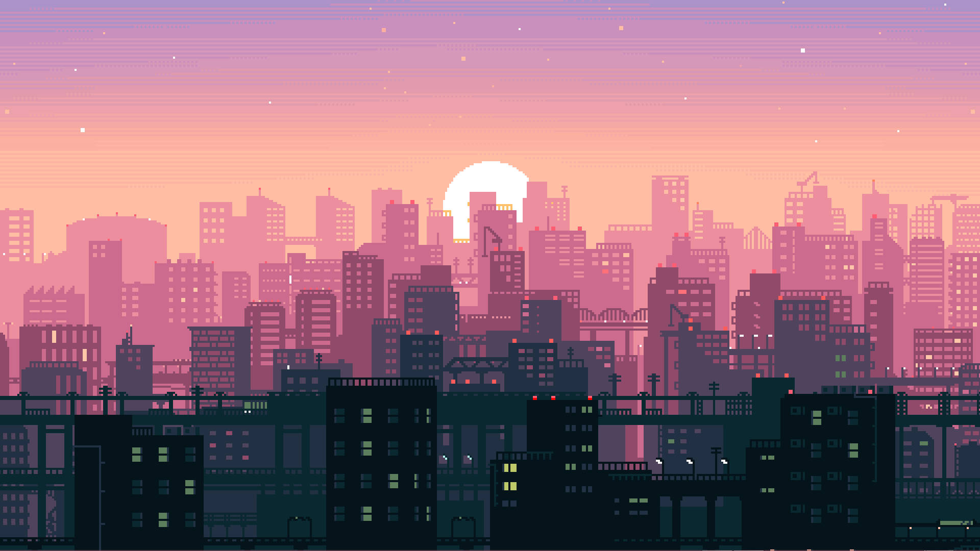 A Cityscape With A Sunset Background