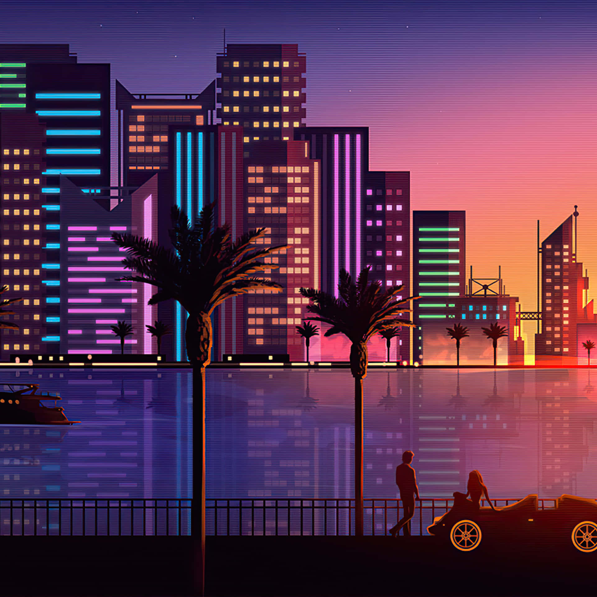 A Cityscape With Palm Trees Background