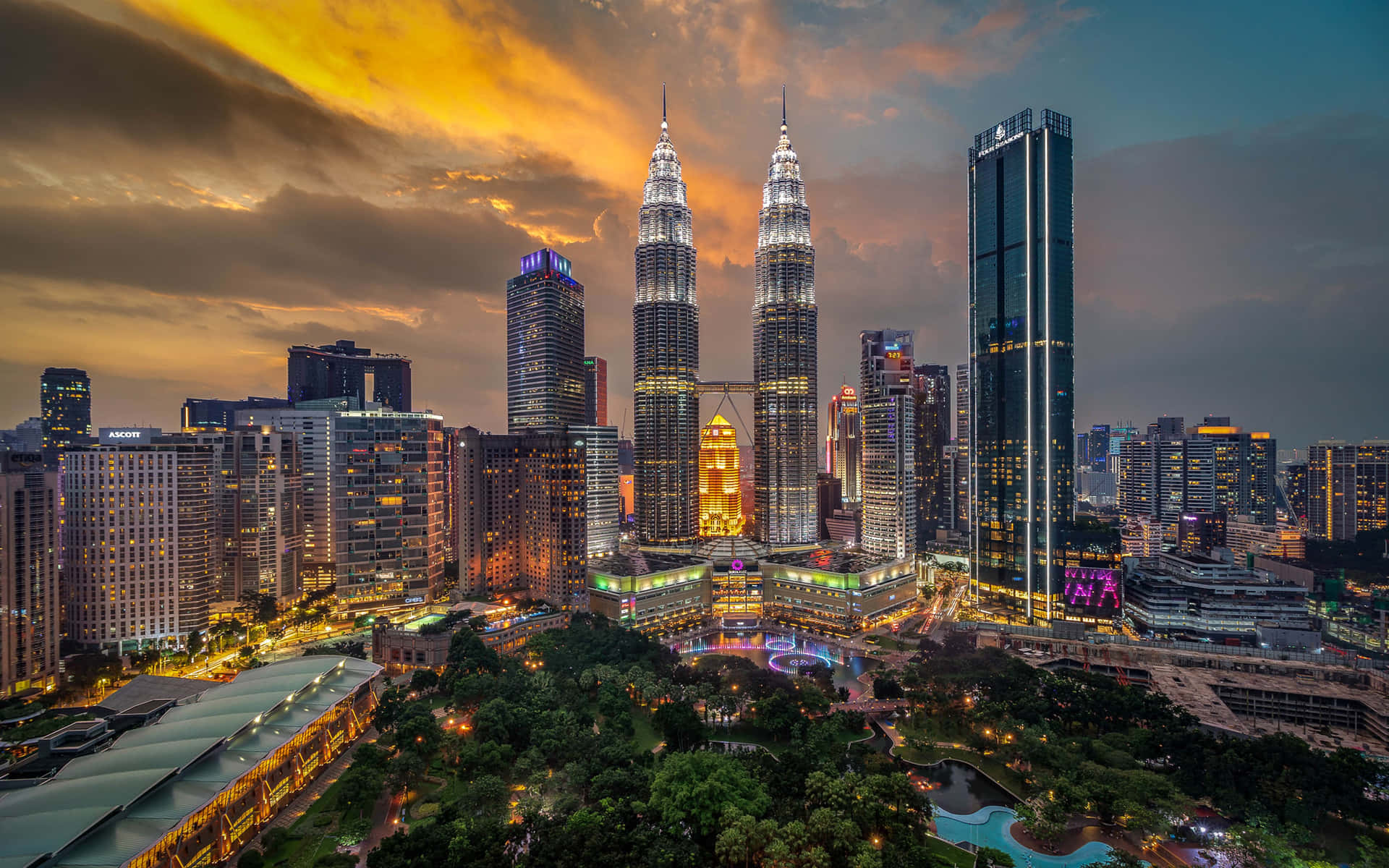 A Cityscape With The Petronas Towers In The Background Background