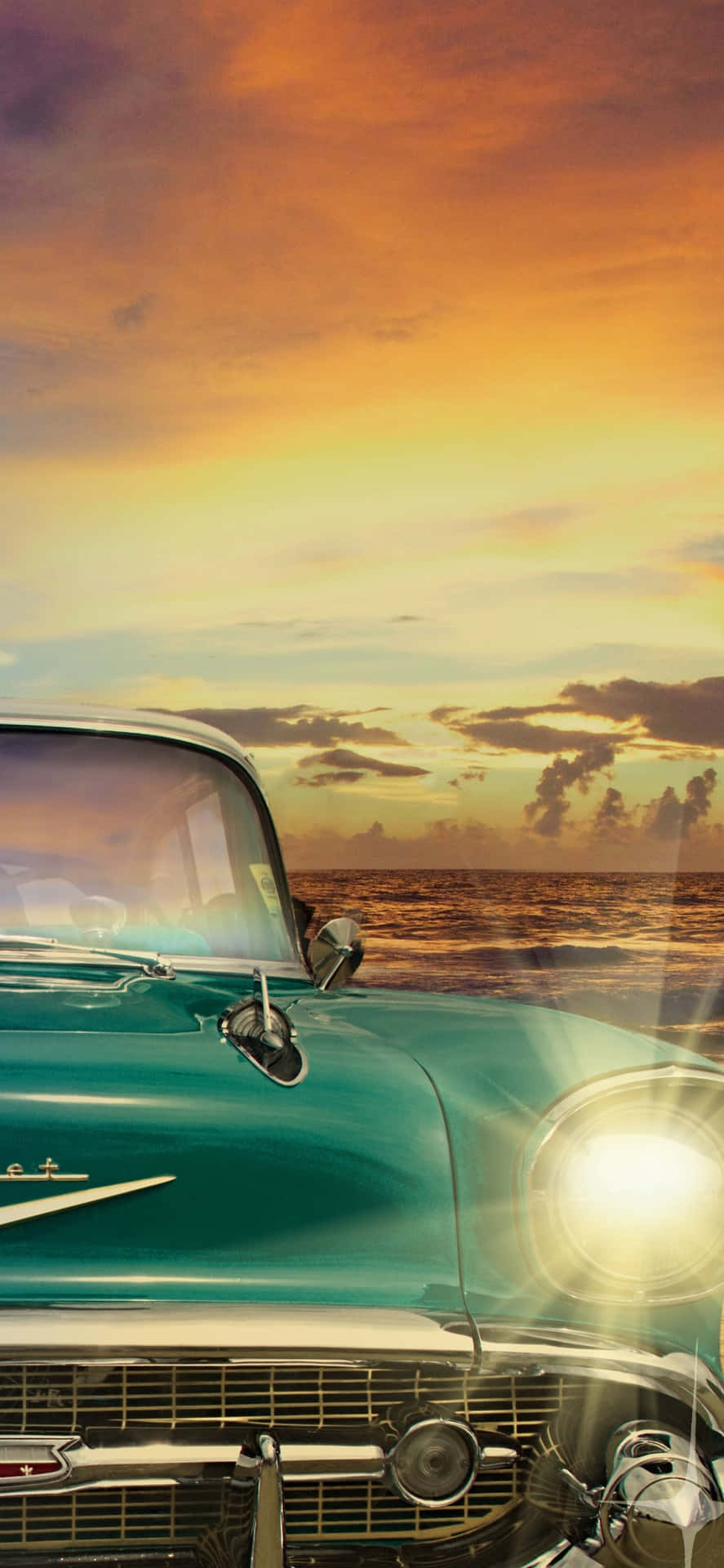 A Classic Car On The Beach Background