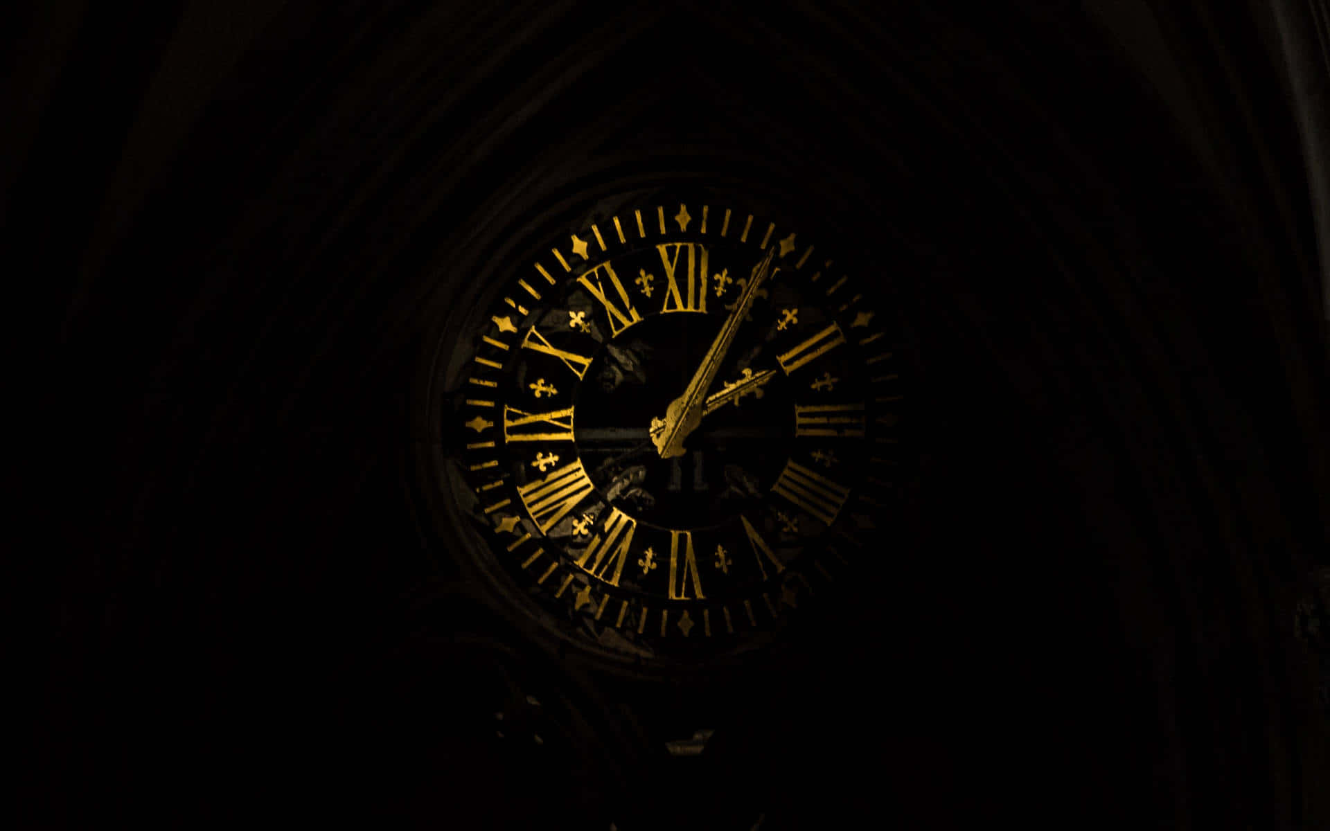 A Clock In A Dark Building Background