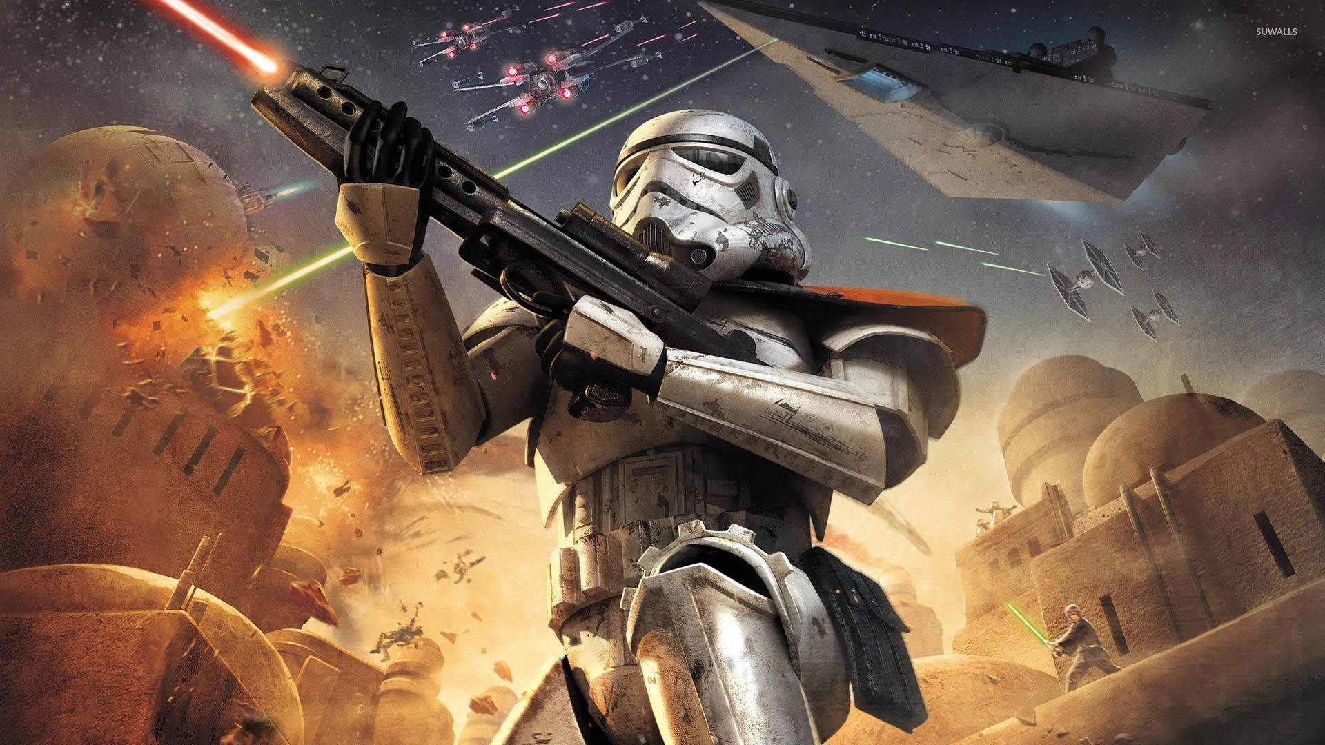 A Clone Trooper Gets Ready For Battle Background