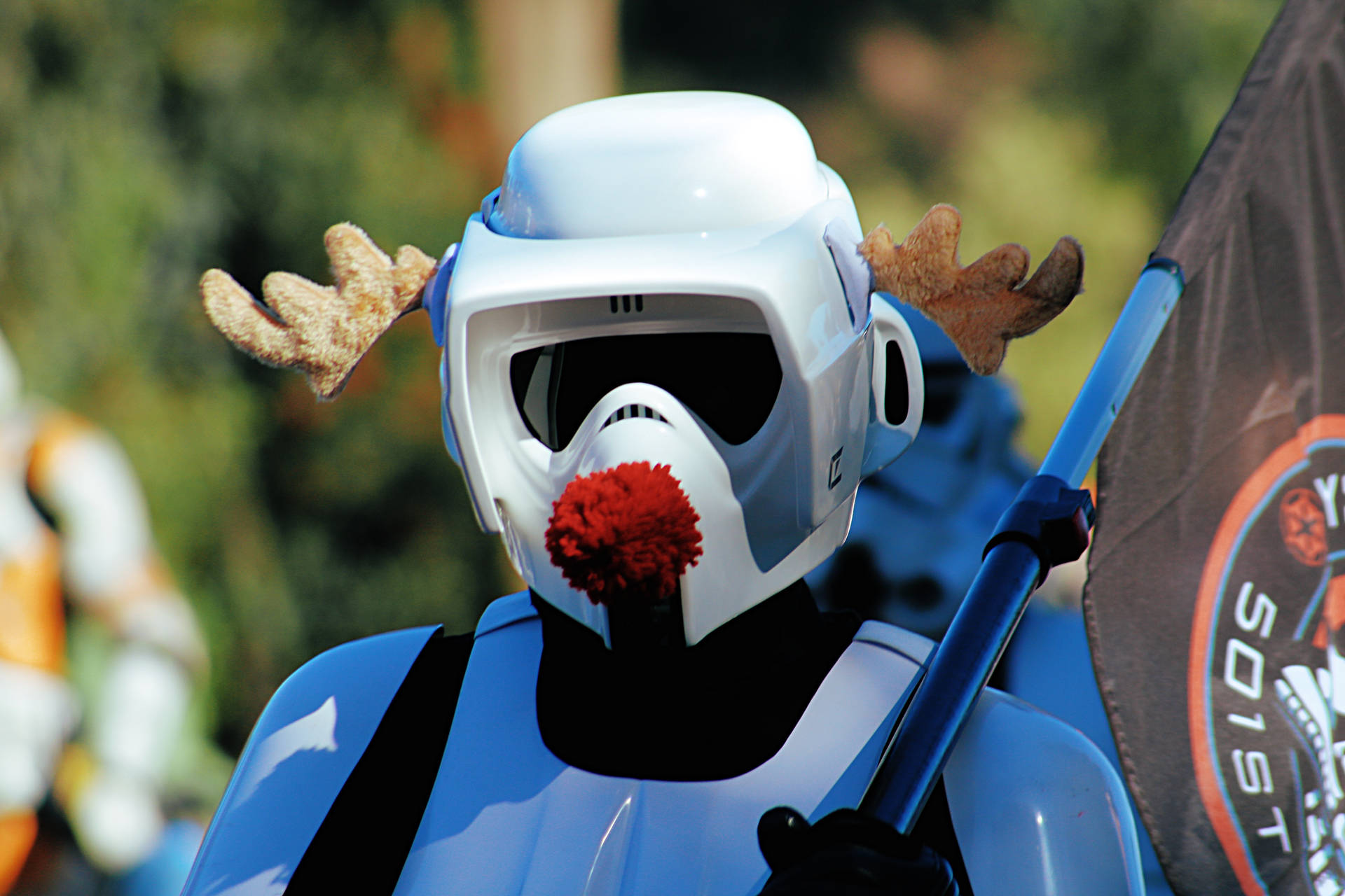 A Clone Trooper In A Red Nose Deer Costume Background