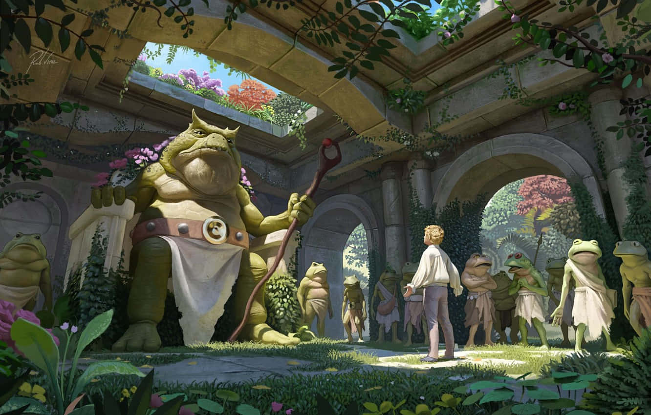 A Close Encounter Between A Human And A Frog Background