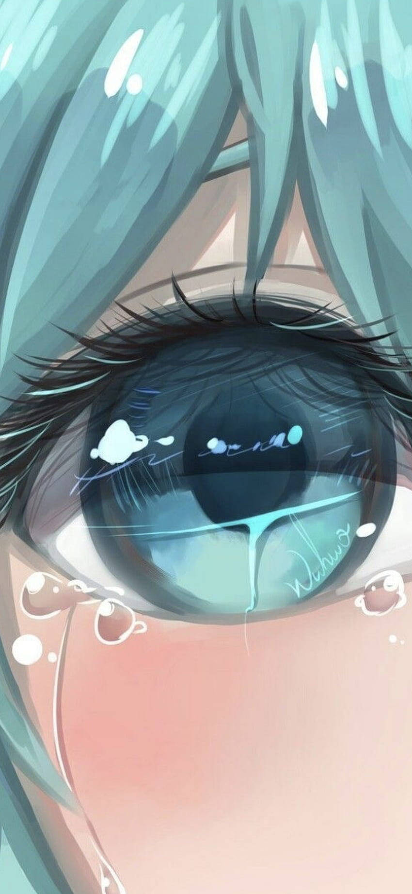 A Close Up Of A Girl's Eye With Blue Hair