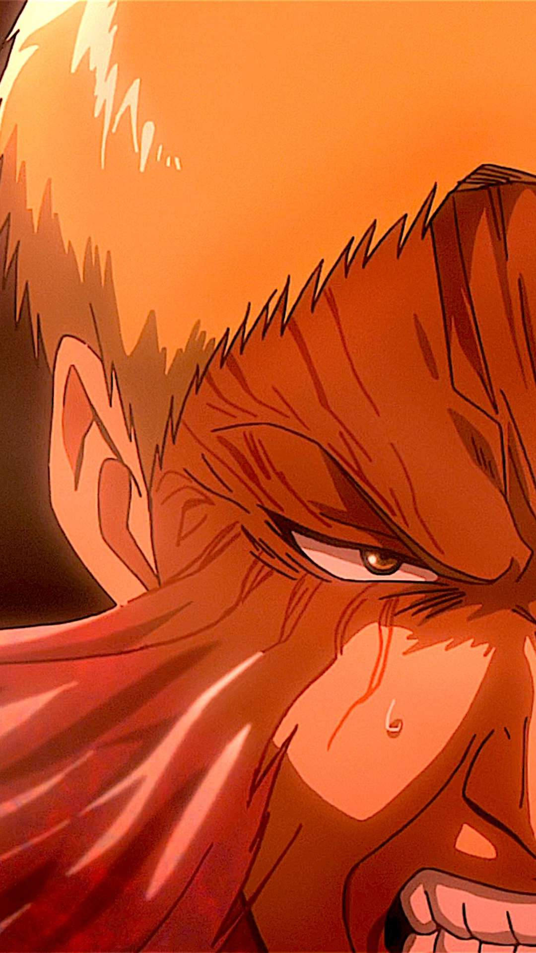 A Close Up Of An Anime Character With A Red Face Background