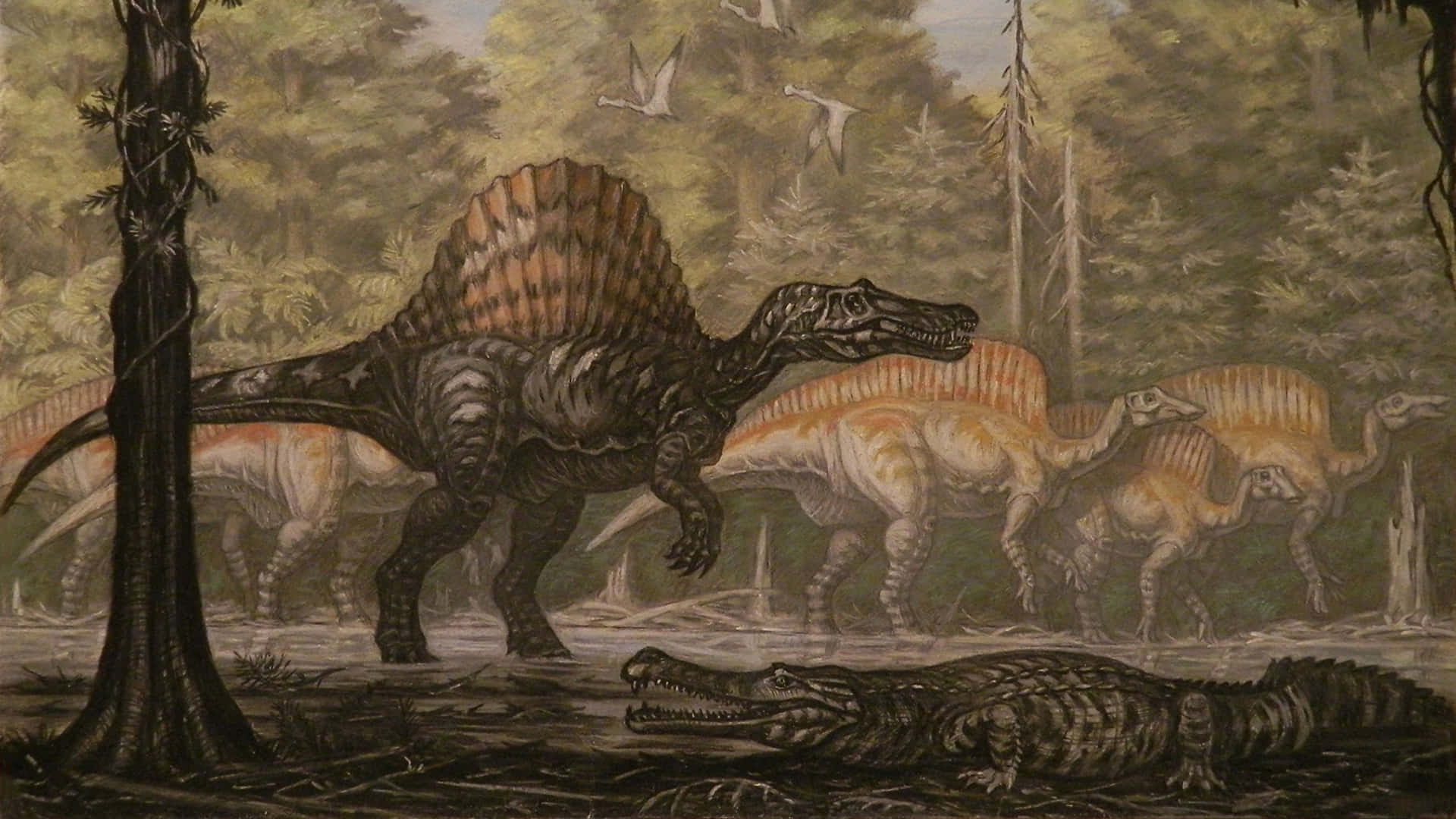 A Closeup Of The Extinct Spinosaurus Background