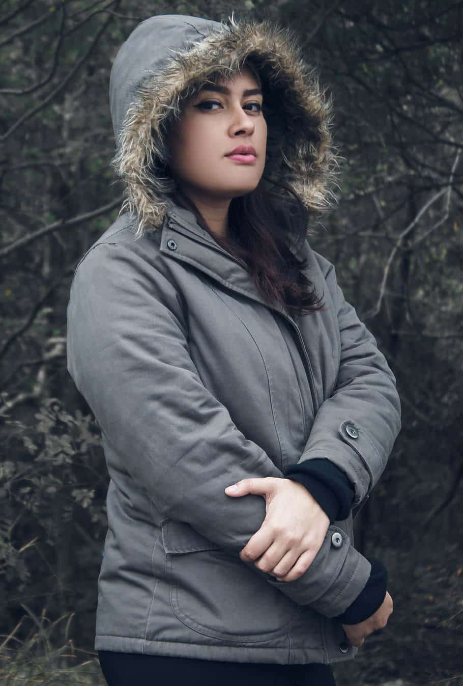 A Cold Young Teenage Girl With Coat