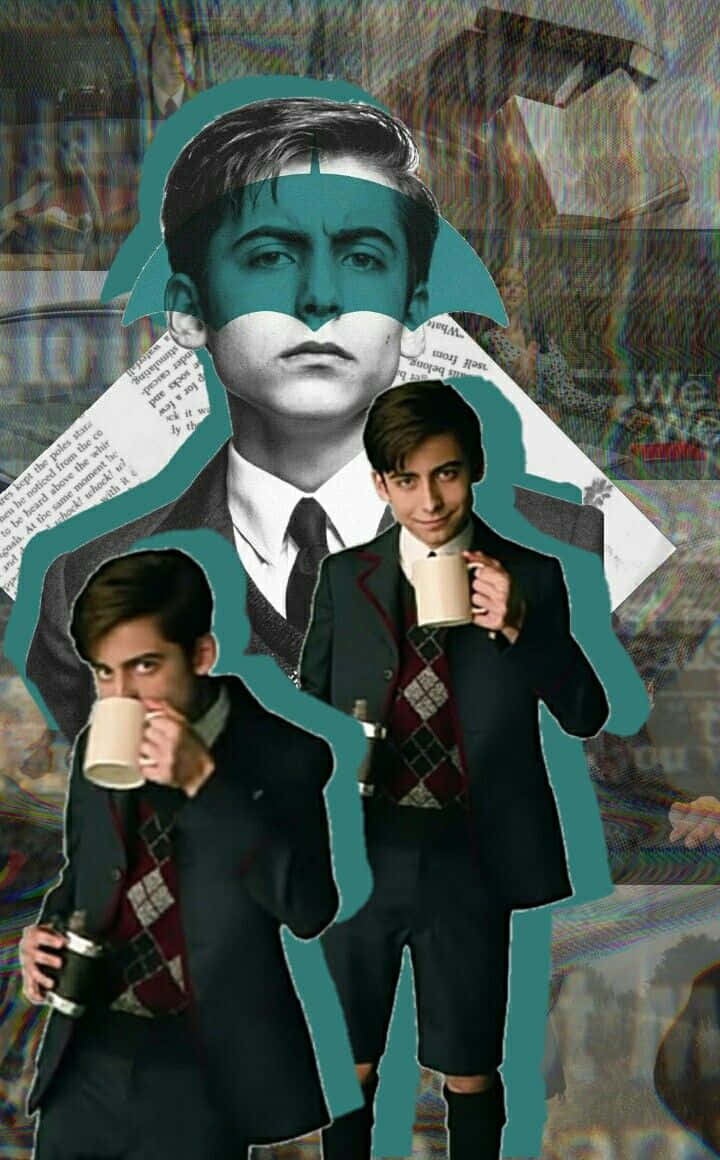 A Collage Of A Man In A Suit And A Cup Of Coffee Background