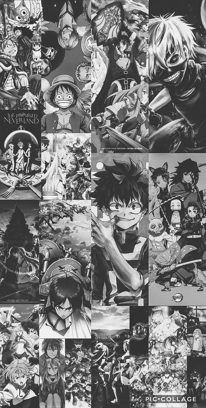 A Collage Of Anime Characters In Black And White Background