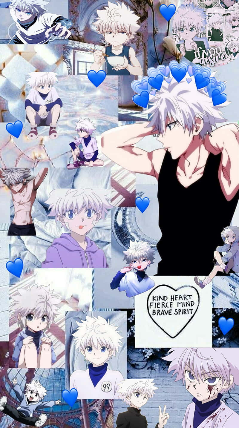 A Collage Of Anime Characters With Blue Hearts Background