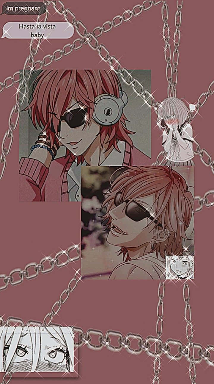 A Collage Of Anime Characters With Chains And A Picture Of A Girl Background