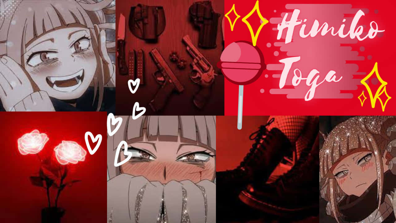 A Collage Of Anime Characters With Hearts And Red Background