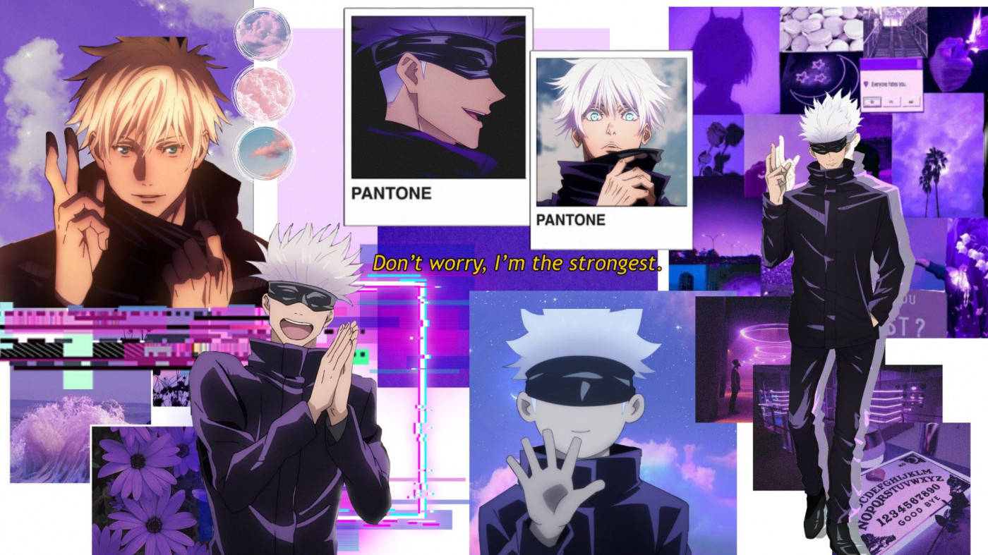 A Collage Of Anime Characters With Purple Backgrounds Background