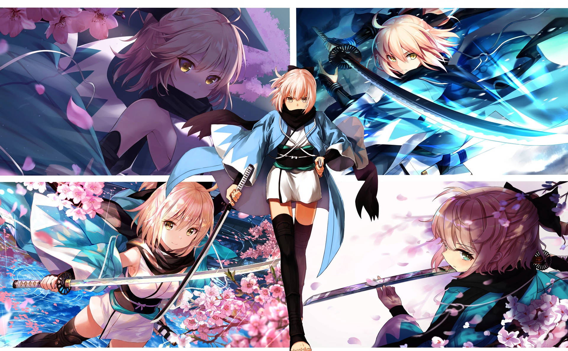 A Collage Of Anime Characters With Swords Background