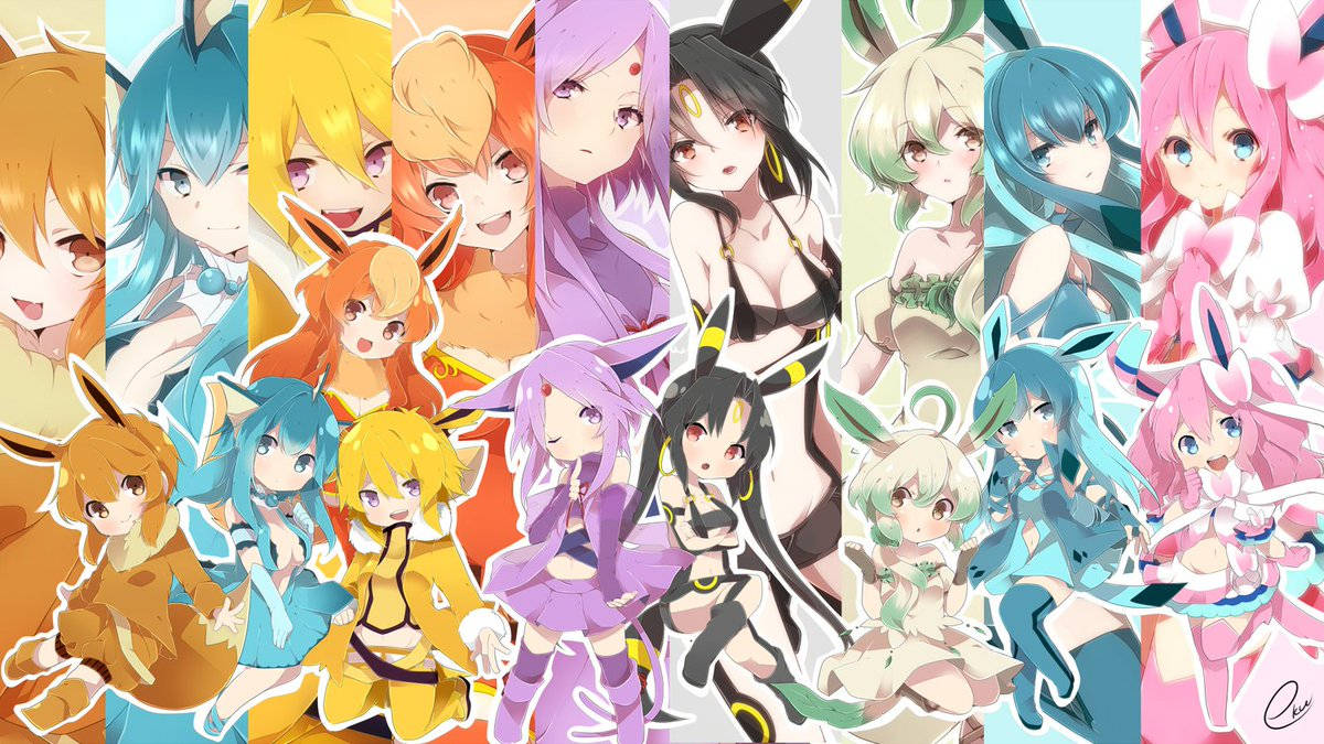 A Collage Of Anime Girls In Different Colors Background