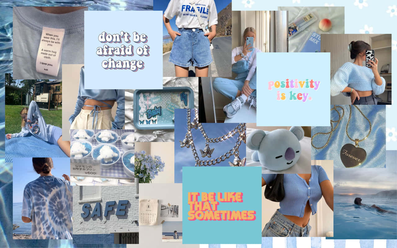 A Collage Of Blue And White Photos
