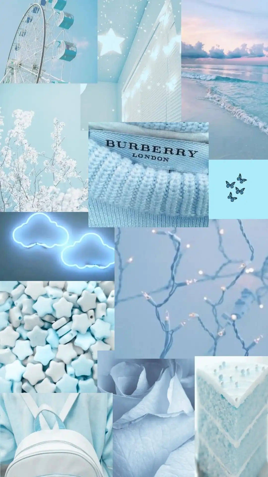 A Collage Of Blue And White Pictures Background