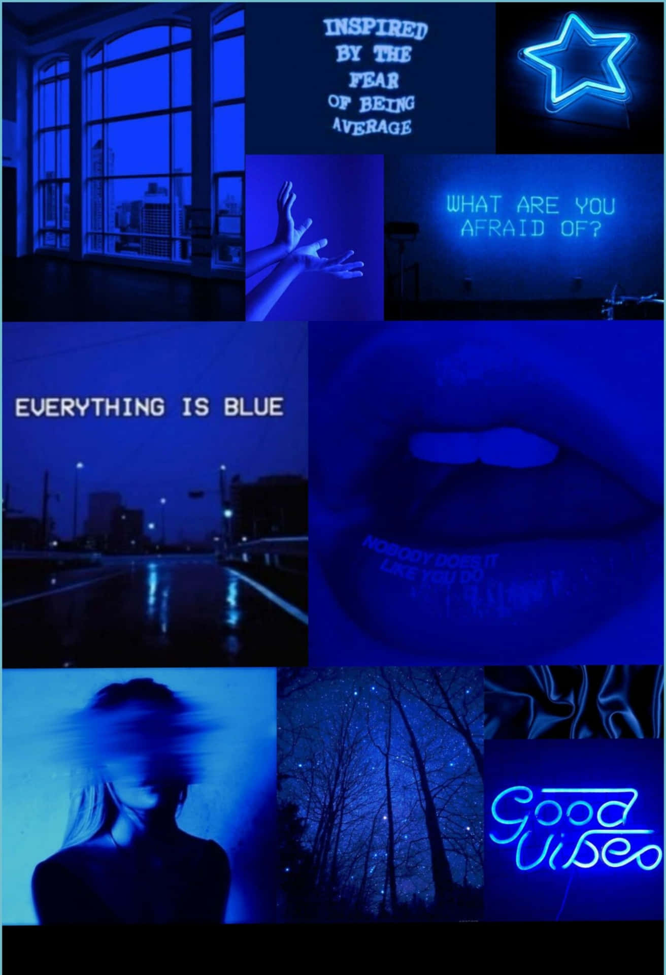 A Collage Of Blue Images With The Words Everything Is Blue Background