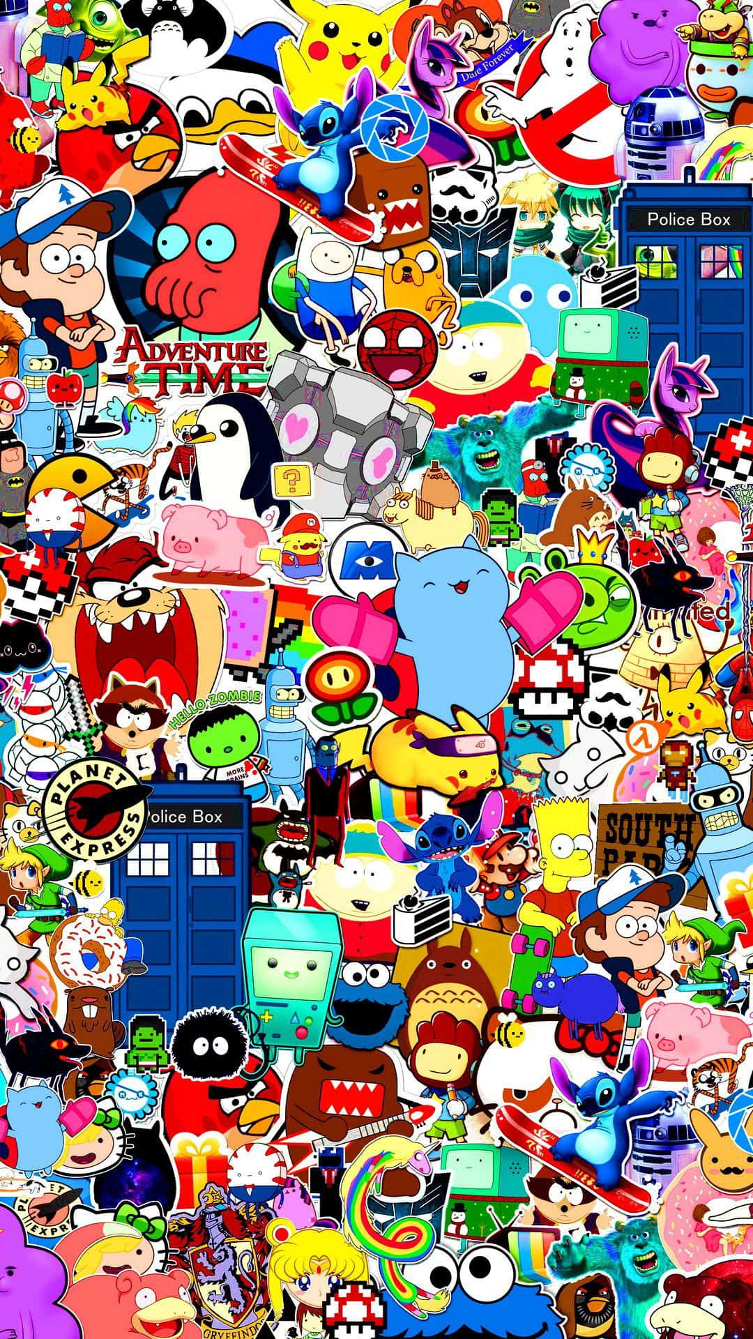 A Collage Of Cartoon Characters In Different Colors Background