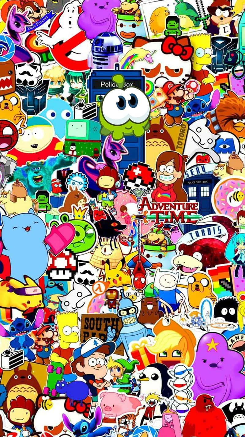 A Collage Of Cartoon Characters In Various Colors Background