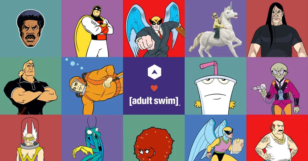 A Collage Of Cartoon Characters With The Words Swim