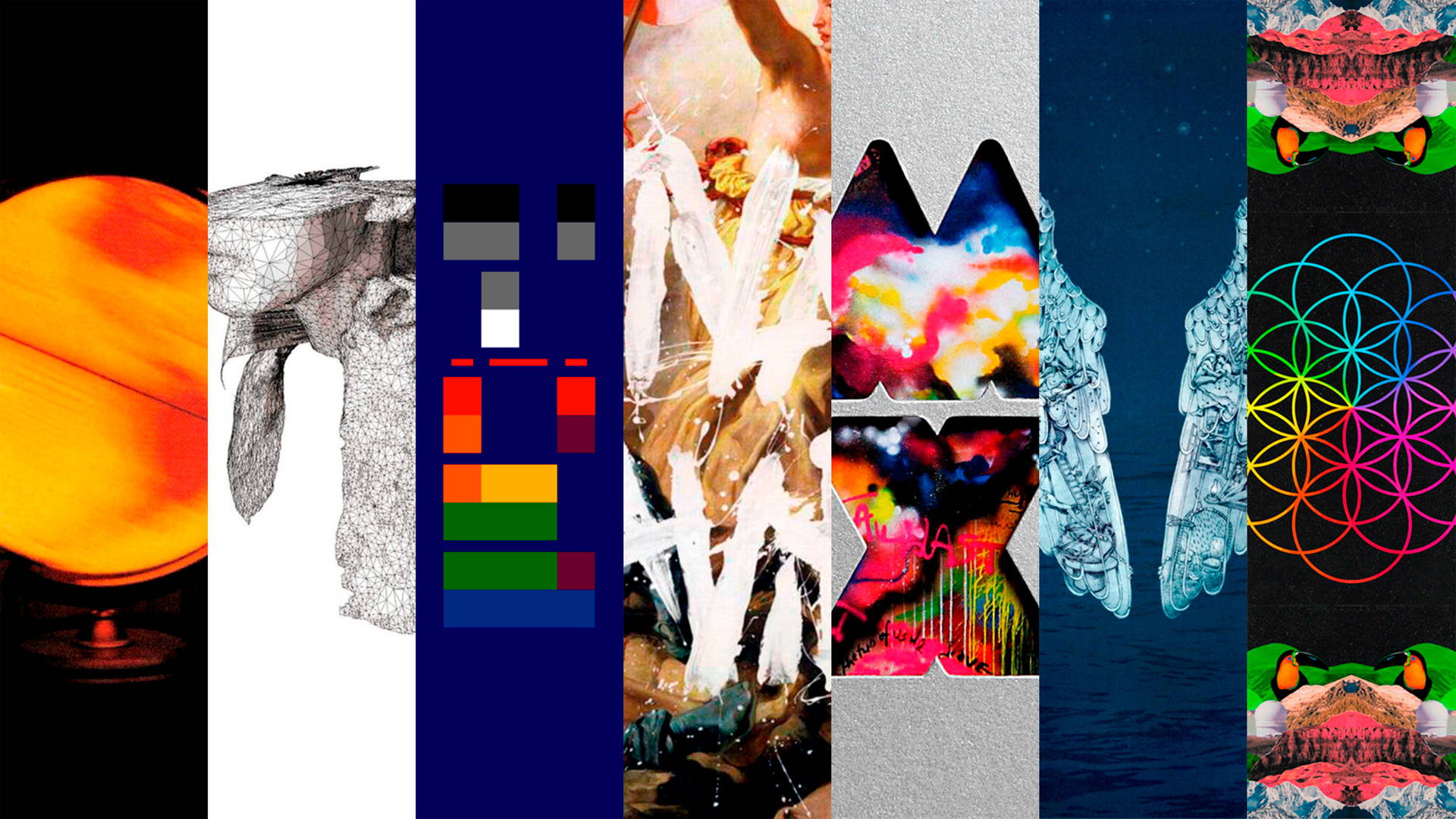 A Collage Of Coldplay's Album Covers Background