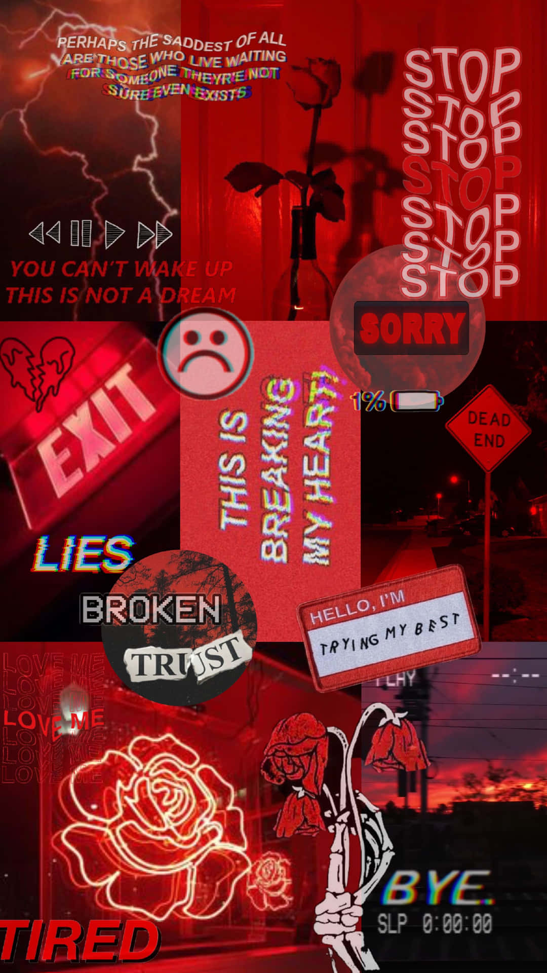 A Collage Of Different Pictures With Red Lights Background