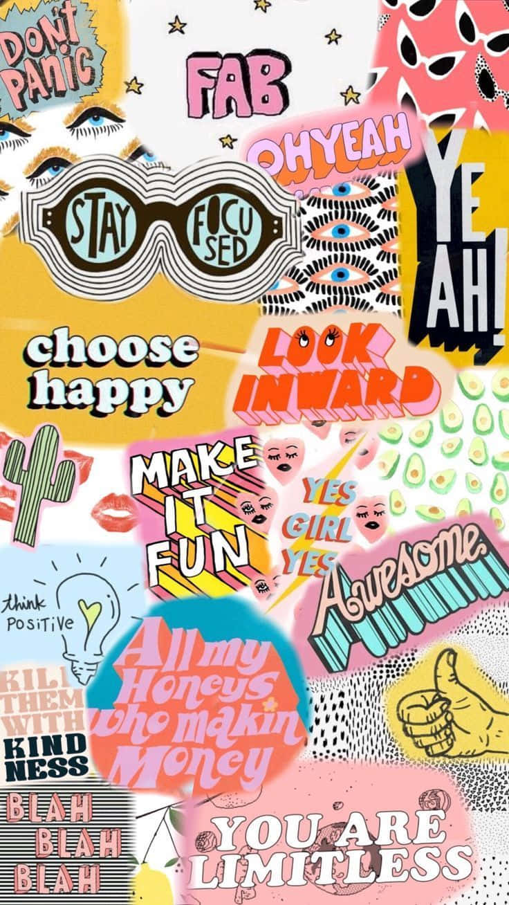 A Collage Of Different Stickers With Different Words Background