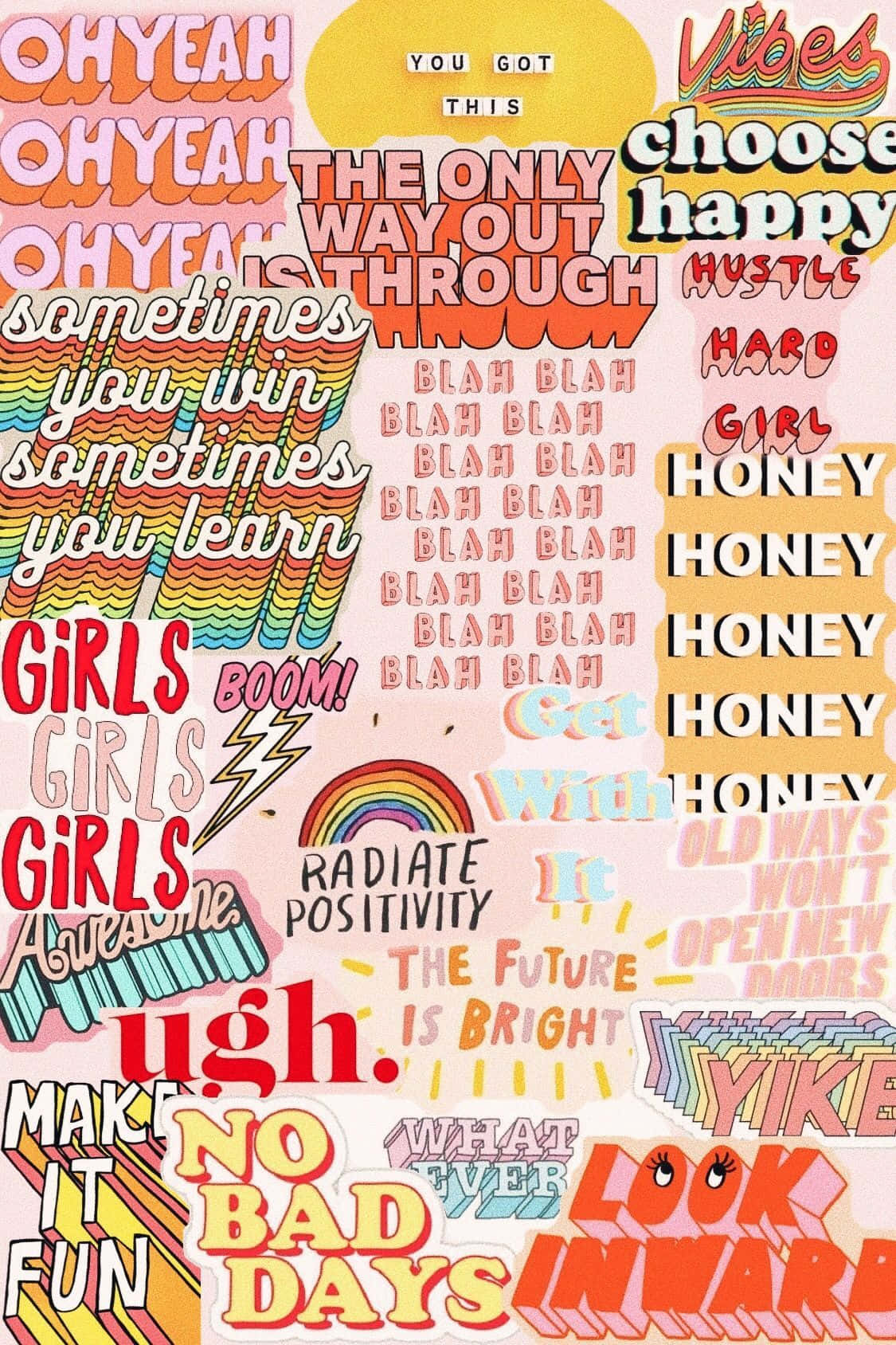 A Collage Of Different Stickers With Different Words Background