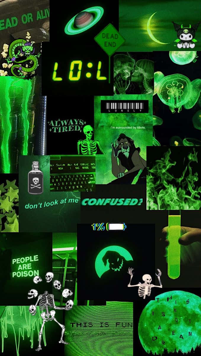 A Collage Of Green Images With A Lot Of Different Things Background