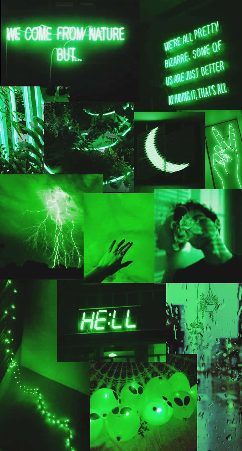 A Collage Of Green Images With A Message Background