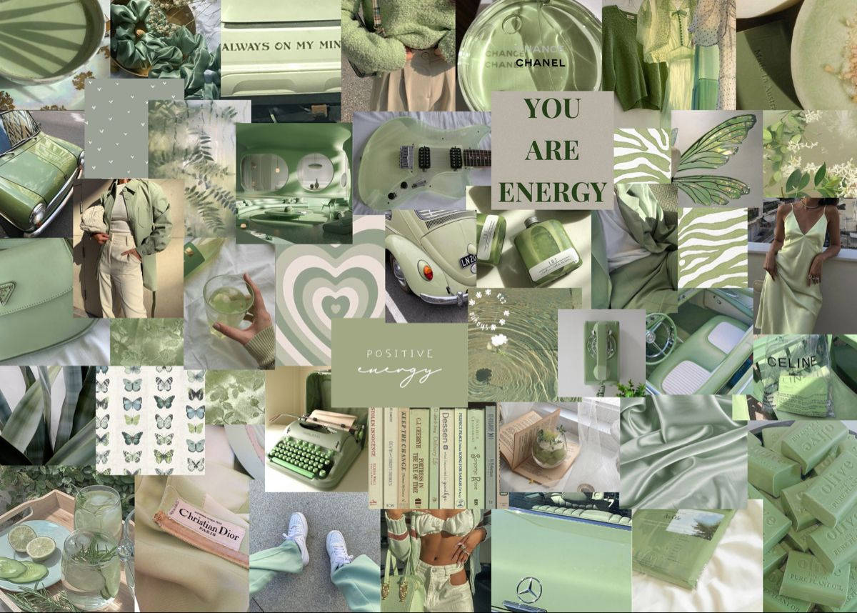 A Collage Of Green Items And Accessories Background