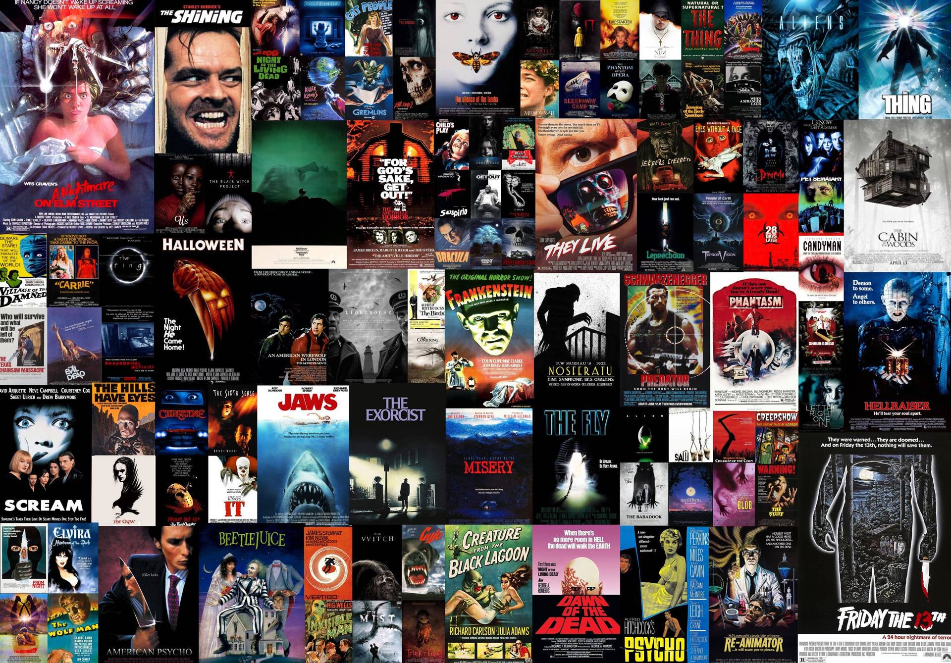 A Collage Of Horrifying Movie Posters Background