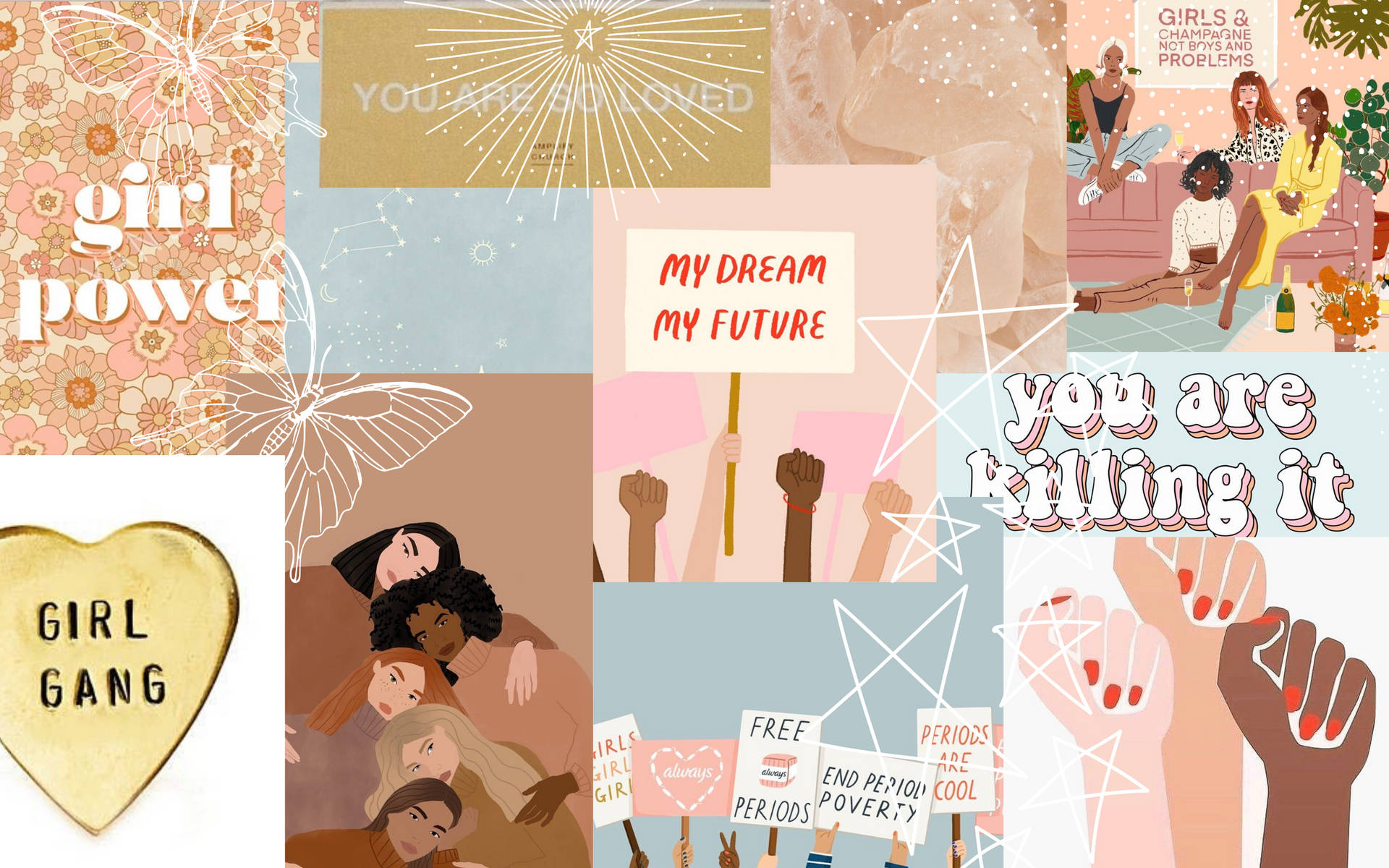 A Collage Of Images With The Words Girl Power Background