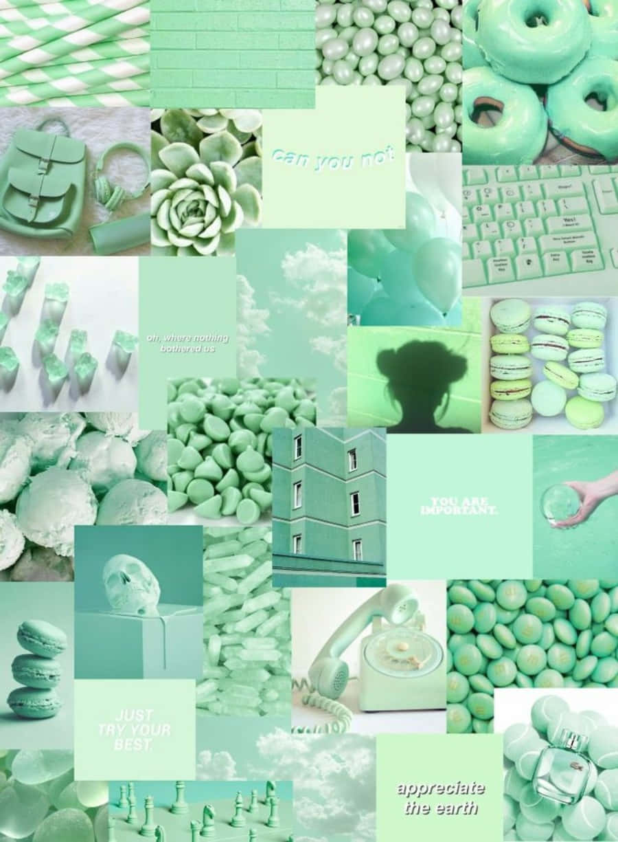 A Collage Of Mint Green And White Items Background