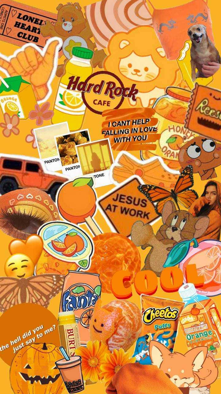 A Collage Of Orange Stickers Background