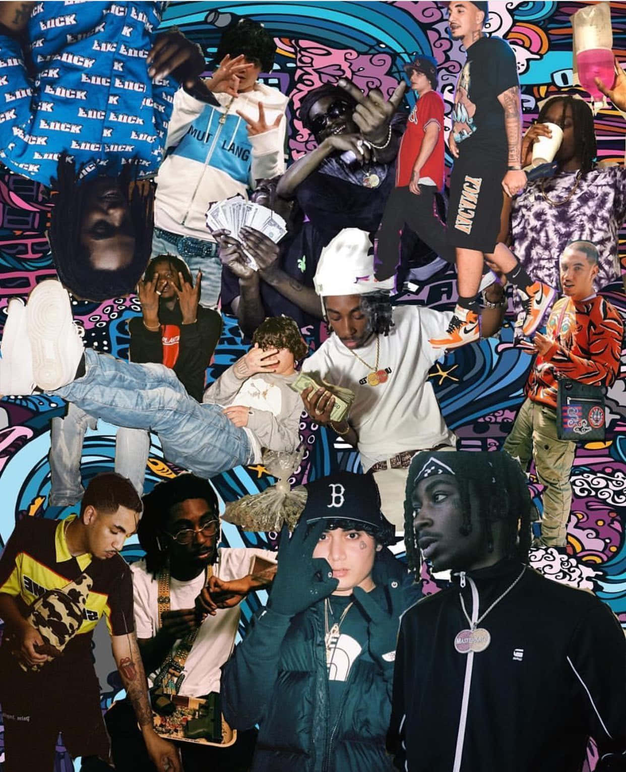 A Collage Of People In Various Styles Of Clothing Background