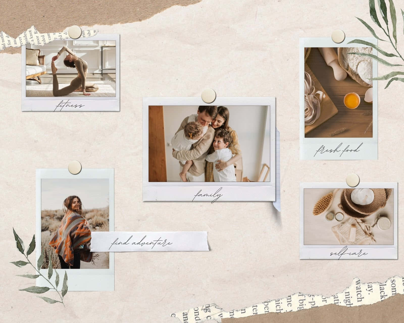 A Collage Of Photos And A Leaf Background