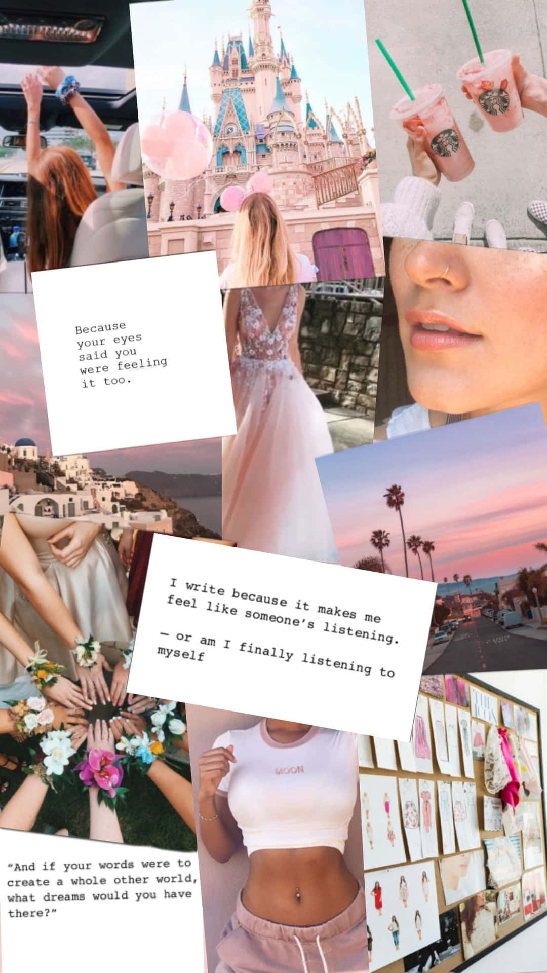 A Collage Of Photos Of A Girl And A Castle Background